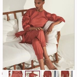 BCBG Pleated Cotton Tandoori Spice Belted Jumpsuit